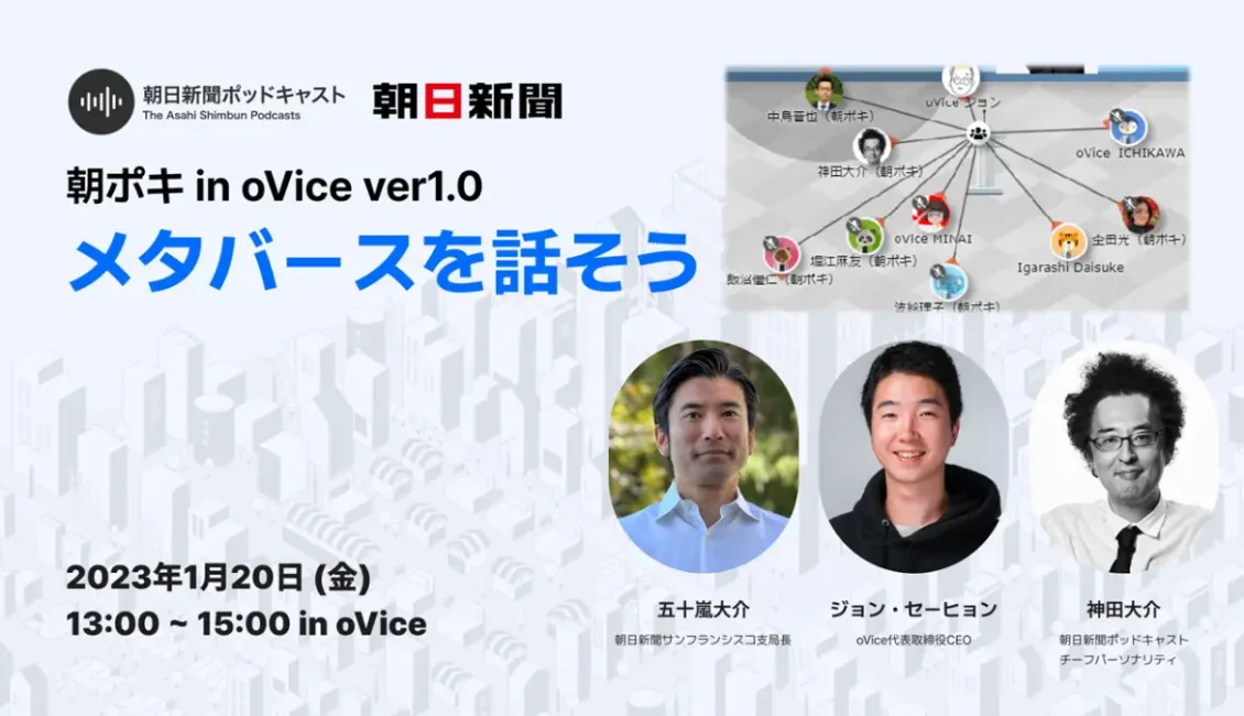 朝日新聞ポッドキャスト公開イベント「朝ポキ in oVice ver1.0 メタバースを話そう」をoViceで開催